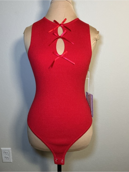 Sweet Rain Tops - Red Bow-Back Ribbed Kids One-Piece Bodysuit